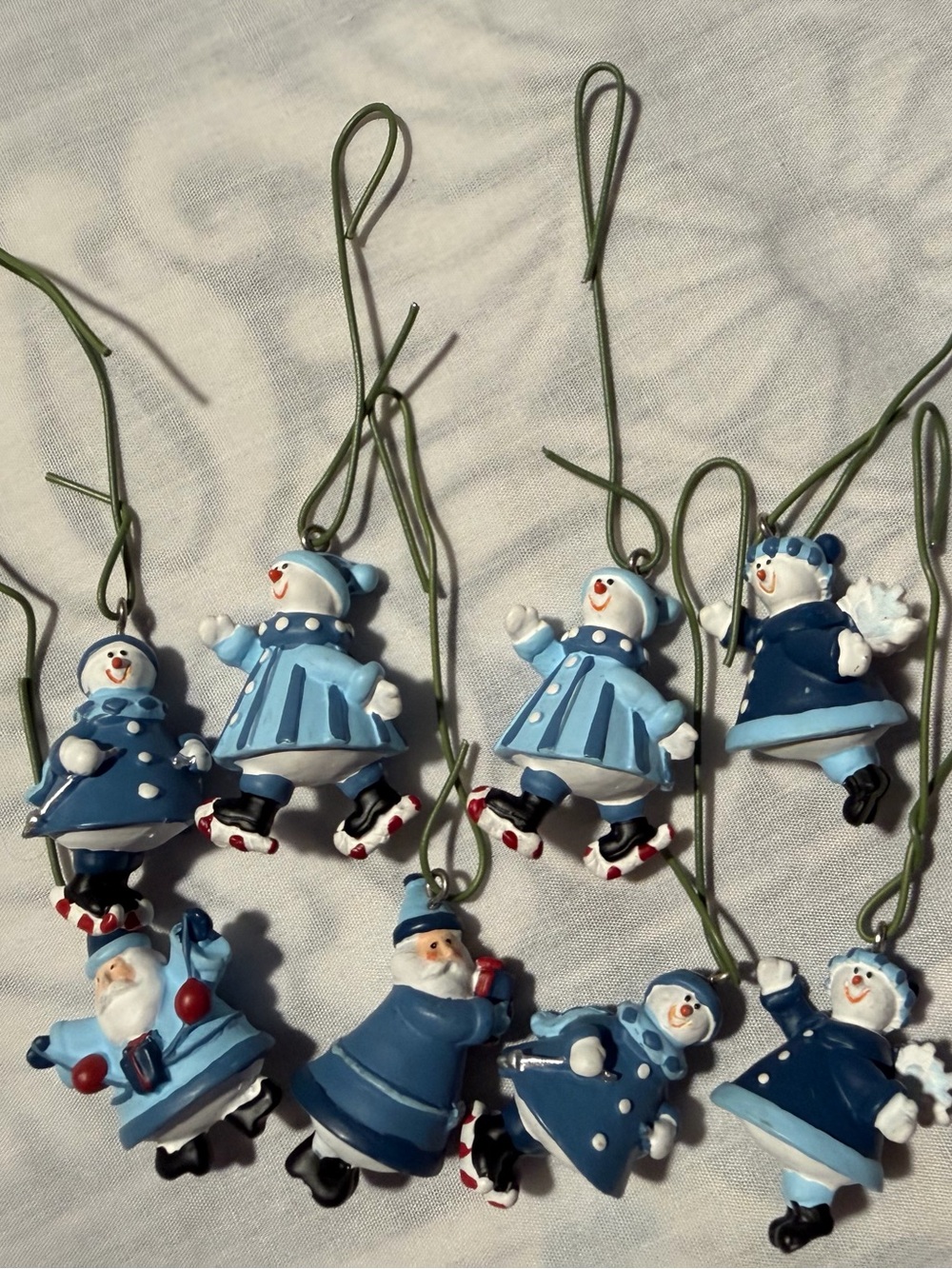 Vintage mini Blue Snowman & Santa Holiday Hanging Ornaments - 1โโ